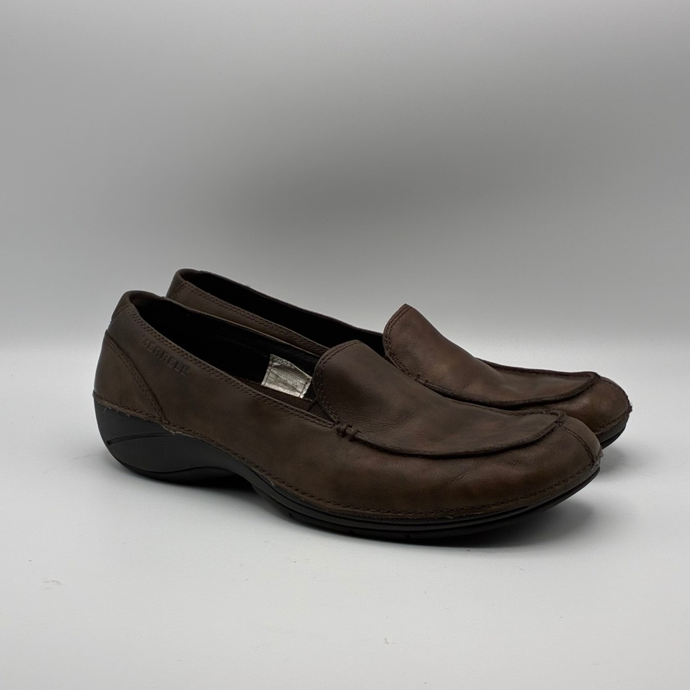Merrell Parma Loafers Women Size 8 Dark Brown Leather Slip On OrthoLite J43454
